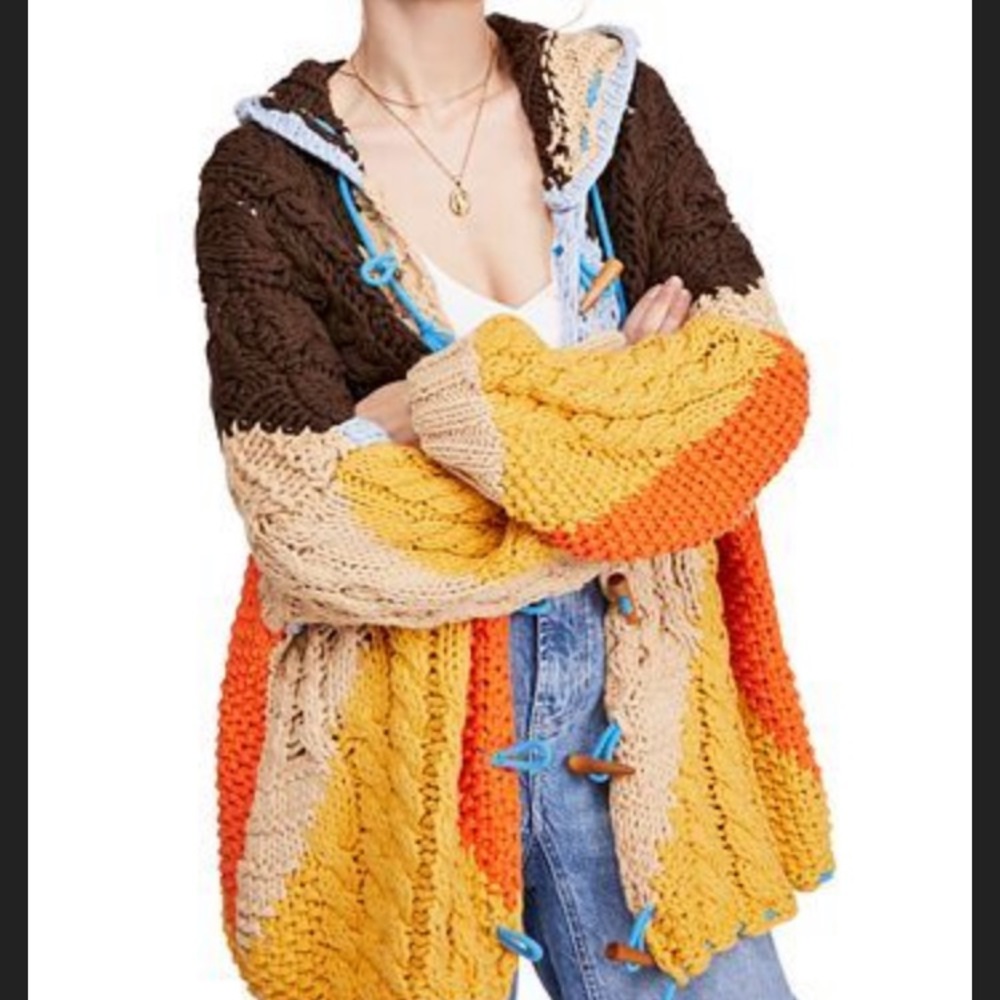 Free people “perfectly patched” knit cardigan sweater